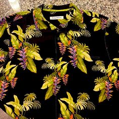 Bought In Hawaii. Wrong Size, Never Worn. Black Tropical Print Shirt For Spring, Black Shirt With Tropical Print For Spring, Black Tropical Shirt With Graphic Print, Black Tropical Shirt With Tropical Print, Black Tropical Style Tops With Tropical Print, Black Tropical Print Shirt, Black Tropical Print Top, Hawaiian Shorts, Hawaiian Beaches