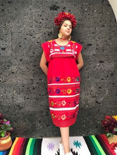 1 Mexican Tunic size Womans one size fits all Teotihuacan dress Note These are hand made - you will get the color the embroider might be different Accessories belts are not included Note One size fits most see the measurements - I am a size 1x and it looks great. The model is a size small 44.5 inches long some can be a little longer by 1 inch chest 21 42 round arm 12 24 round wide largest part 27 round 54 total I AM A SIZE 2x FITS PERFECT. One size fits all.... if you are small you can wear a be Traditional Red Free Size Dress, Red Bohemian Dress For Fiesta, Folk Style Red Beach Dress, Red Dress For Cinco De Mayo Fiesta, Coco Theme Party, Generation Photo, Hippie Flowers, Grad Pics, Red Style