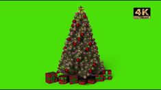 a christmas tree with presents around it on a green screen, 4k uhp