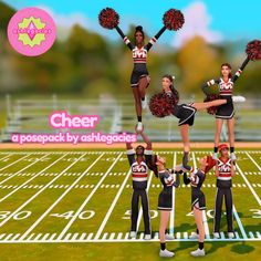 a group of cheerleaders standing on top of a football field