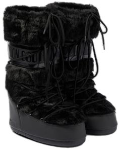 Moon Boots Fluffy, Luxury Winter Boots With Faux Fur Trim, Luxury Boots With Faux Fur Lining, Fluffy Moon Boots, Black Moon Boots, Moon Boots Black, Fluffy Boots, Fuzzy Boots, Moon Boot