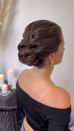 Wedding Hairstyles Updo Short Hair, Loose Hair Updos Wedding, Wedding Updo Side Part, Bridesmaid Hair Updo Brunette, Wedding Officiant Hairstyles, Bridal Bun Front View, Wedding Hair Long Brunette, Clean Updo Hairstyles, Hair Up Styles Wedding