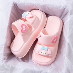 Cute Slippers Aesthetic, Chunky Slippers, Sandals Aesthetic, Hello Kitty Water Bottle, Sanrio Things, Moon Shoes, Sanrio Fashion, Kawaii Outfit Ideas, Kawaii Outfit