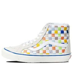 Vans SK8-HI High Top Casual Skate Shoes Unisex Beige Multi-Color Grid 'Cream' VN0A5KRIAVZ (SNKR/Multicolor) Retro Multicolor Lace-up High-top Sneakers, Retro Multicolor High-top Skate Shoes, Vans High-top Multicolor Sneakers, White Vans Textile Sneakers, Vans Multicolor Sneakers With Round Toe, Multicolor Vans Skate Shoes With Round Toe, Vans Multicolor Round Toe Skate Shoes, White Textile Lace-up Skate Shoes, Vans Sk8 Hi