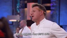 a man in a chef's uniform singing on the set of tv show bon appetizing now $ 10 off