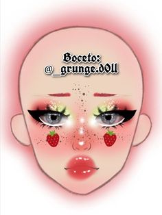 Cute Strawberry Makeup Look, Strawberry Themed Makeup, Strawberry Make Up Ideas, Strawberry Eye Makeup, Crazy Makeup Ideas, Strawberry Makeup Look, Fruit Makeup, Strawberry Makeup, Shower Makeup