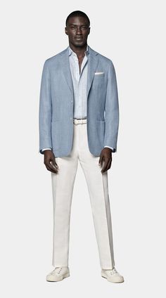 Light Blue Tailored Fit Havana Blazer in Wool Silk Linen Cashmere Blue Blazer White Pants Men, Men Suits Style Casual, Light Blue Blazer Outfit Men, Light Blue Blazer Outfit, Light Blue Suit Jacket, Men Wedding Attire Guest, Blue Blazer Outfit Men, Linen Blazer Men, Graduation Fits