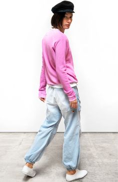 Faded Sporty Long Sleeve Sweatshirt, Sporty Faded Long Sleeve Sweatshirt, Pink Long Sleeve Washed Sweatshirt, Pink Washed Long Sleeve Sweatshirt, Faded Relaxed Fit Sweatshirt For Loungewear, Relaxed Fit Faded Sweatshirt For Loungewear, Faded Relax Fit Sweatshirt For Loungewear, Sporty Faded Sweatshirt Relaxed Fit, Faded Sporty Sweatshirt With Relaxed Fit