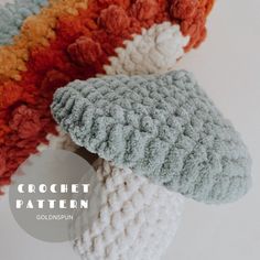 three crochet hats with the words crochet pattern on them in white and orange