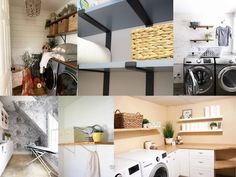 there are many pictures of different rooms in the house that include laundry, washing machine and washer