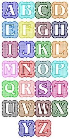 the alphabet is made up of different colors and shapes, including letters with numbers on them