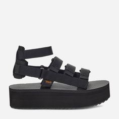 Teva Flatform, Teva Sandals, Leather Industry, Polyester Yarn, Festival Wear, Gladiator Sandals, Recycled Plastic, Black Sandals, Platform Sandals