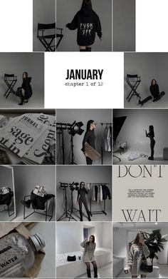 a collage of photos with the words january written in black and white on them