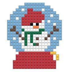 a snowman made out of legos is shown in this pixellated image, it looks like he's wearing a red hat and green scarf