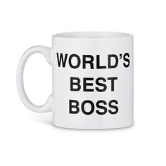 a white coffee mug with the words'world's best boss'on it