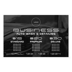 the business card for auto wash and detailing, with an image of a car on it