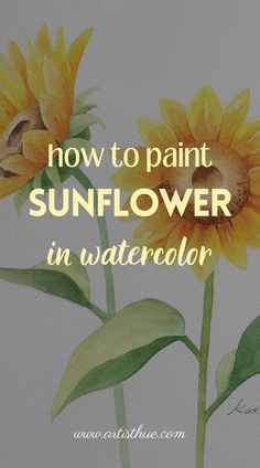 two sunflowers with the words how to paint sunflower in watercolor