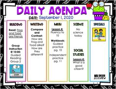 the daily agenda for students to use in their school's calendars and activities