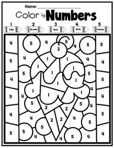 color by number worksheet with numbers for kids to print out and color on