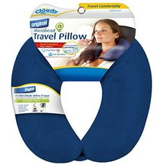 the original travel pillow is blue and has an adjustable headband on it's side