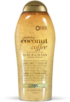 Scrub & Wash, Smoothing + Coconut Coffee.  Sulfate free surfactants.  Helps soften your skin with this invigorating and moisturizing blend infused with exotic arabica coffee and coconut oil.  Boost hydration while promoting supple skin.  Perk up your senses with the scent of fresh coffee you can enjoy any time.  Why You Want It - Indulge in the robust aroma of coffee and rich coconut oil to awaken your senses and reveal your most beautiful-looking skin.  Our bottles are eco-friendly, manufacture Ogx Coconut Coffee, Ogx Coconut, Coconut Body Scrubs, Best Body Wash, Exfoliating Body Wash, Coffee Body Scrub, Oil Body Wash, Coconut Coffee, Body Creams