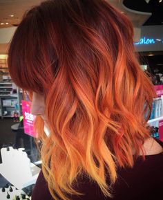 Red And Orange Hair, Cheveux Oranges, Ombré Hair, Ombre Hair Color, Hair Color And Cut, Red And Orange, Red Hair Color, Orange Hair