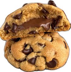 two chocolate chip cookies stacked on top of each other