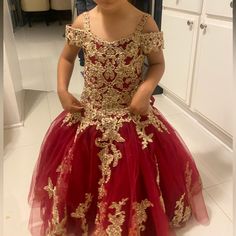 Burgundy Red, With Gold Detail, Like New.Obo Dancing Queen Dresses, Queen Dresses, Dancing Queen, Dresses Formal, Burgundy Red, Gold Details, Kids' Dresses, Dancing, Like New