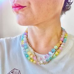 Rainbow Selenite Necklace Cat's Eye Gemstone Jewelry Gem - Etsy Easter Necklace, Selenite Necklace, Hand Knotted Necklace, Candy Jewelry, Rainbow Necklace, Hand Dyed Silk, Knot Necklace, Silk Dyeing, Pastel Rainbow