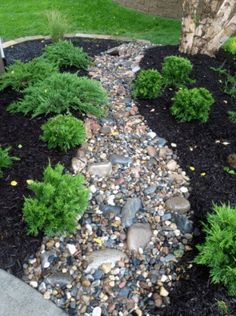 a garden path made out of rocks and gravel