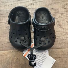 New With Tags Black Closed Toe Clogs For Beach, Black Sandals With Soft Sole And Round Toe, Non-slip Closed Toe Clogs For Playtime, Synthetic Closed Toe Clogs For Playtime, Casual Synthetic Clogs For Playtime, Casual Synthetic Playtime Clogs, Black Clogs, Crocs Shoes, Clogs