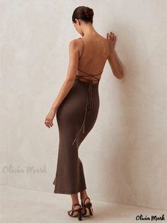 Olivia Mark - Sleeveless Bodycon Halter Neck Dress with Backless Design and Tie Straps - Elegant Long Maxi Dress Halter Neck Dress, Backless Design, Halterneck Dress, Long Maxi, Types Of Skirts, Long Maxi Dress, Olivia Mark, Halter Neck, Types Of Collars