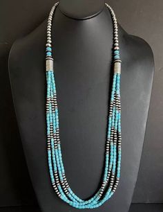 Sterling Silver Multi Strand Blue Turquoise W Pearls Bead Necklace. 38 inch Best Offers Accepted! Multi-strand Turquoise Necklace With Polished Beads, Blue Turquoise Multi-strand Necklace With Polished Beads, Blue Single Strand Turquoise Necklace, Long Single Strand Blue Turquoise Necklace, Southwestern Blue Turquoise Necklace With Spacer Beads, Blue Single Strand Long Turquoise Necklace, Southwestern Multi-strand Turquoise Necklace, Southwestern Blue Multi-strand Turquoise Necklace, Southwestern Style Large Blue Beads