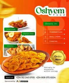 an advertisement for oshven food with images of different foods and prices on it