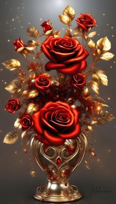 a vase filled with red roses on top of a table