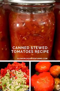 canned tomatoes and other vegetables in jars with text overlay that reads canned tomato stew