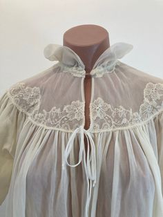 sheer cover up. robe Transparent, chiffon mesh material12" sleeve, 13.5" shoulder, 47.5" length White Goth, Sheer Cover Up, Vintage Long Sleeve, Bees Knees, Long Sleeve Knit, Vintage 70s, Flower Girl Dresses, Cover Up, Fashion Inspo