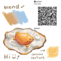 a drawing of an egg on a piece of bread with qr code in the background