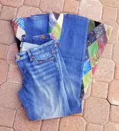 Upcycled Diamond Patchwork Bell Bottom Women's Jeans | Etsy Anne Taylor Loft, Anne Taylor, Womens Jeans, Bell Bottom, Mens Denim Short, Denim Outfit, Ann Taylor Loft, Sewing Hacks, Denim Fashion