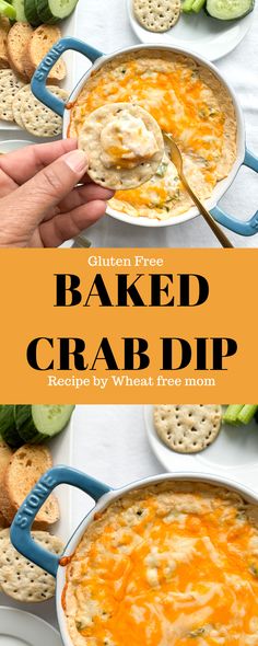 baked crab dip recipe with crackers in the background