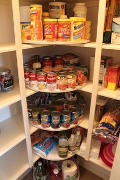 an organized pantry with lots of food and condiments