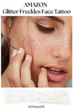 Add a touch of magic to your style with our Glitter Freckles Face Tattoo! ✨ Perfect for festivals, parties, or everyday glam, these easy-to-apply tattoos give you a playful, sparkly look in seconds. Just apply, sparkle, and shine! 💫 Shop now to bring some glittery fun to your beauty routine. #GlitterFreckles #FaceTattoo #InstantGlam  *Including affiliate link Cute Glitter Makeup, Glitter Freckles, Sparkle Tattoo, Tattoo Cute, Everyday Glam, Gold Beauty, Glitter Lips, Face Tattoo