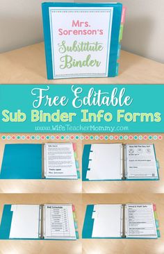 the sub binder info forms are organized and ready to be used in any classroom