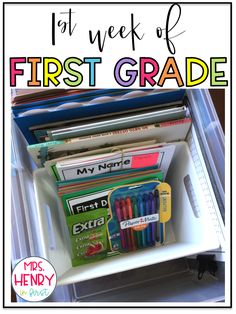 the first grade student's guide is organized in an open refrigerator with books and pencils