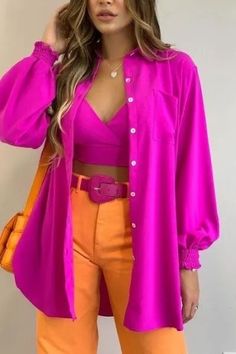 Outfits Quotes, Vibrant Outfits, Colour Combinations Fashion, Color Combos Outfit, Mode Kimono, Color Blocking Outfits, Orange Pants, Color Combinations For Clothes, غرفة ملابس