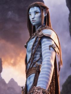 a man dressed as avatar from avatar is holding his hand out in front of the camera