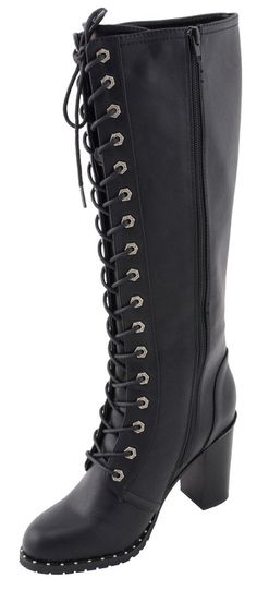 Boots With Platform, Biker Fashion, Motorcycle Jacket Women, Motorcycle Women, Signature Hardware, Platform Heel, Motorcycle Boots, Biker Style, Black Laces