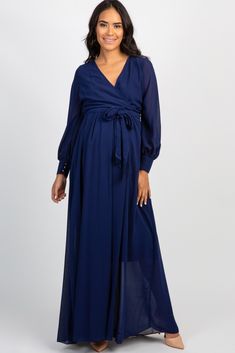 Navy Chiffon Long Sleeve Pleated Maxi Dress Navy Maternity Dress Photography, Maternity Dress Photography, Maternity Evening Gowns, Maternity Evening, Navy Maternity Dress, Cute Maternity Dresses, Maternity Evening Dress, Maternity Dresses For Baby Shower, Trendy Maternity Outfits