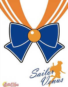 an orange and blue bow with the word sailor venus on it's side, in front of a white background