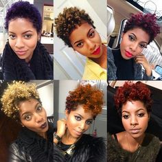 Hair: Wash in natural hair dyes. -purple. - light brown. -burgundy/violet. -blonde. -orange. -red. Short Hair Dyed, Hair Styles Red, Natural Short Hair, Hally Berry, Hair Dyed